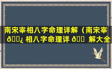 南宋宰相八字命理详解（南宋宰 🌿 相八字命理详 🐠 解大全）